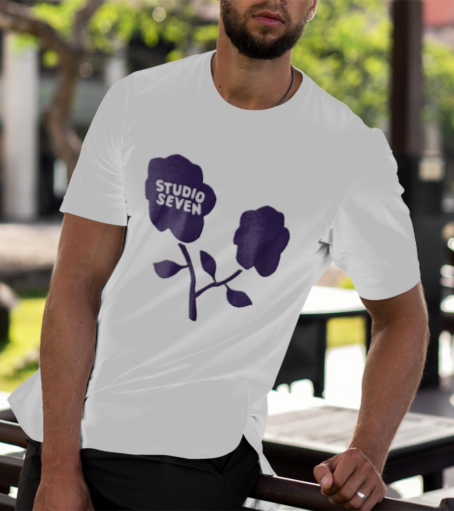 Studio Seven Hand Drawn Purple Flowers Stem Leaves T-Shirt