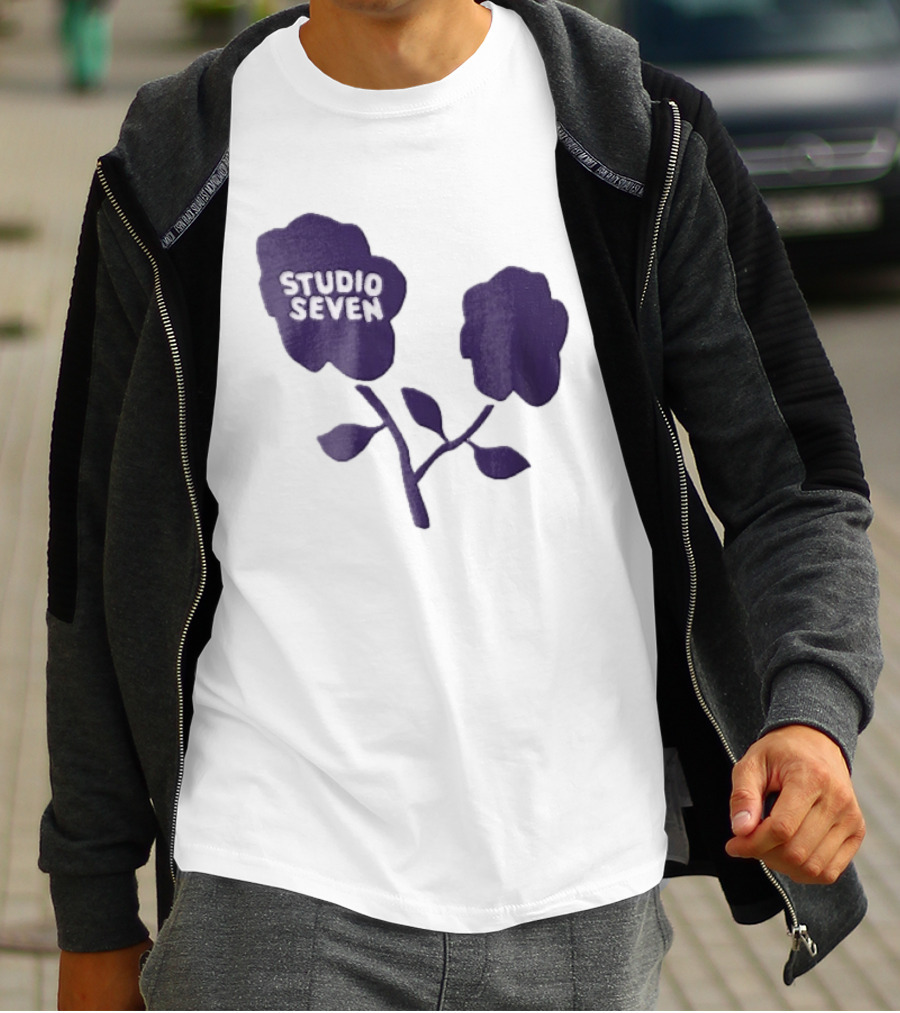 Studio Seven Hand Drawn Purple Flowers Stem Leaves T-Shirt
