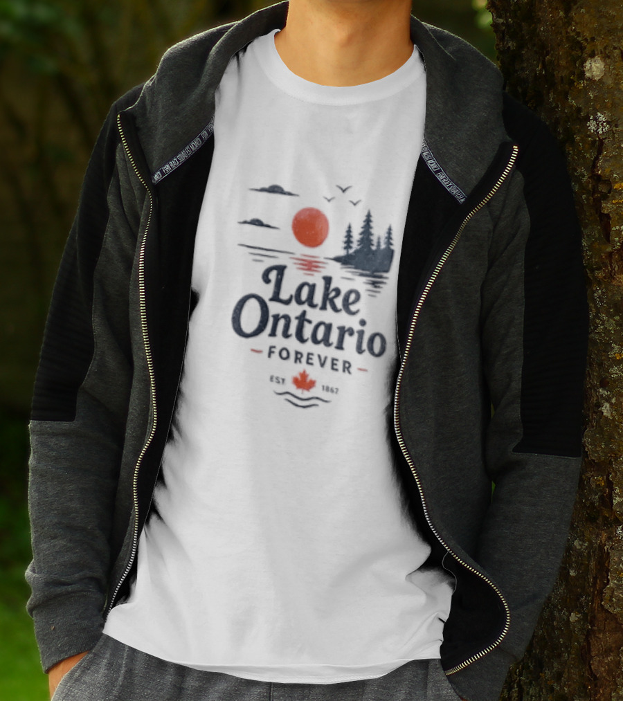 Lake Ontario Forever Est 1615 Sunset Pines Water Landscape T-Shirt