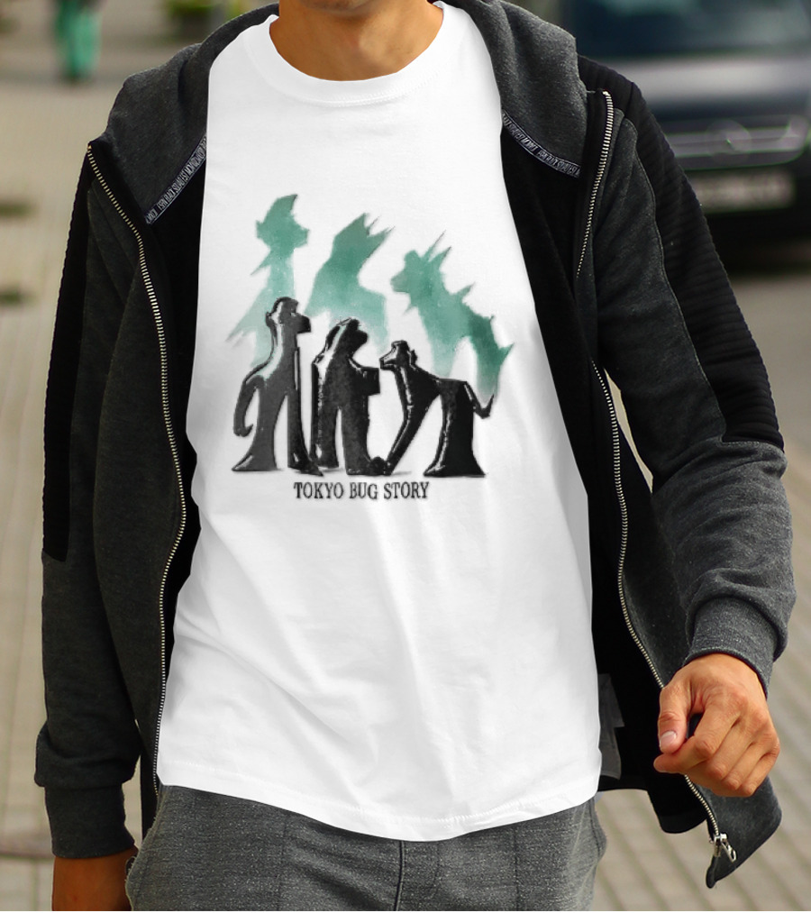 Tokyo Bug Story Glossy Black Figures Green Watercolor Shadows T-Shirt