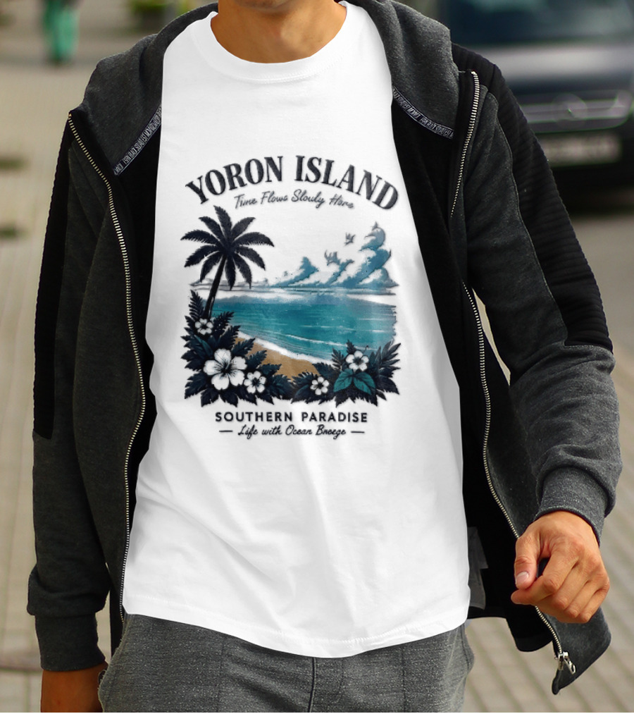 Yoron Island Southern Paradise Ocean Breeze Palm Tree Beach Hibiscus T-Shirt