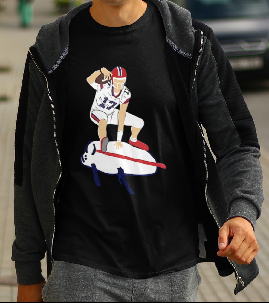 Josh Allen 17 Buffalo Football Skateboard Player Action T-Shirt
