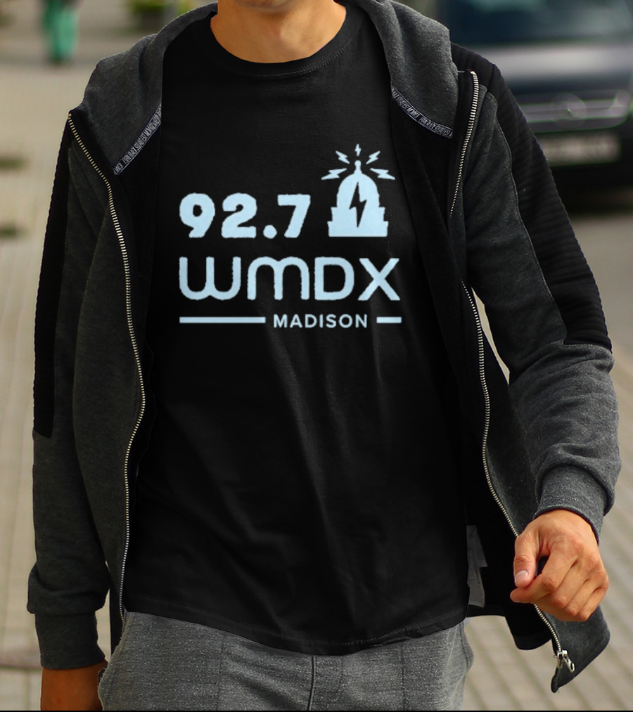 92.7 WMDX Madison Radio Station Civic Media Capitol Dome Lightning T-Shirt