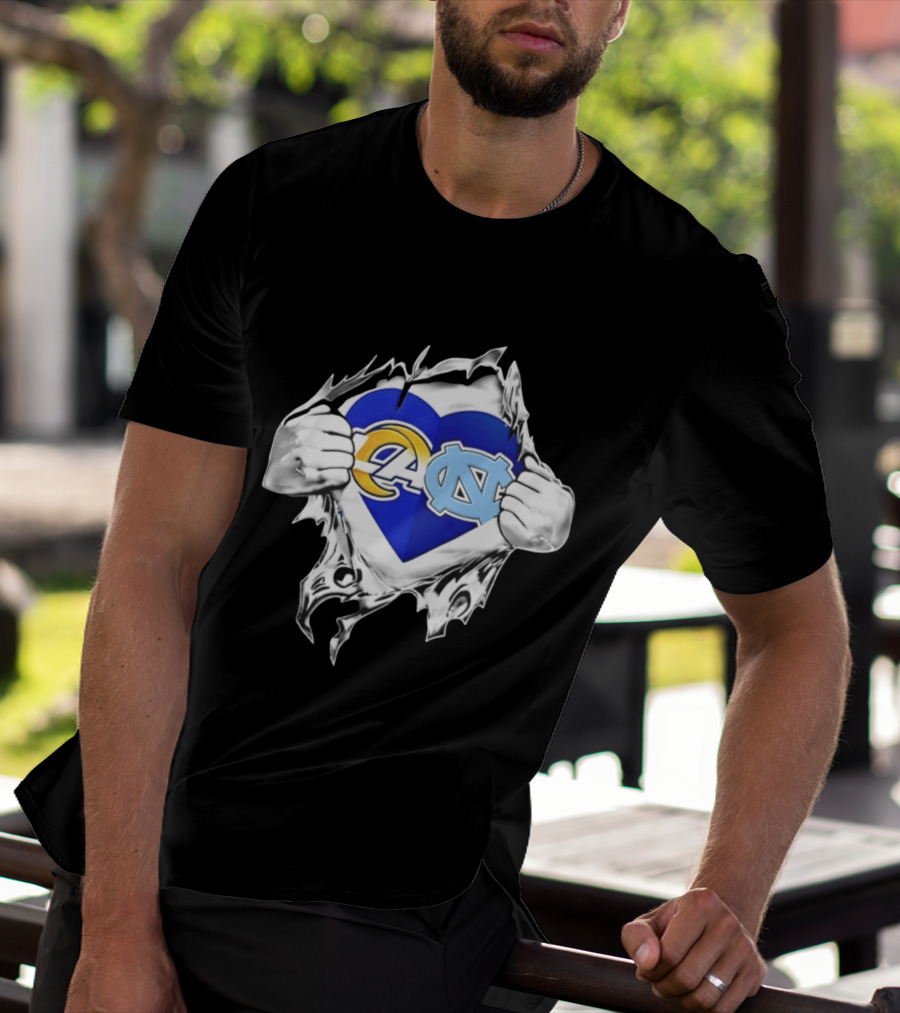 Los Angeles Rams Heart North Carolina Tar Heels Inside Me Football Fan Pride T-Shirt