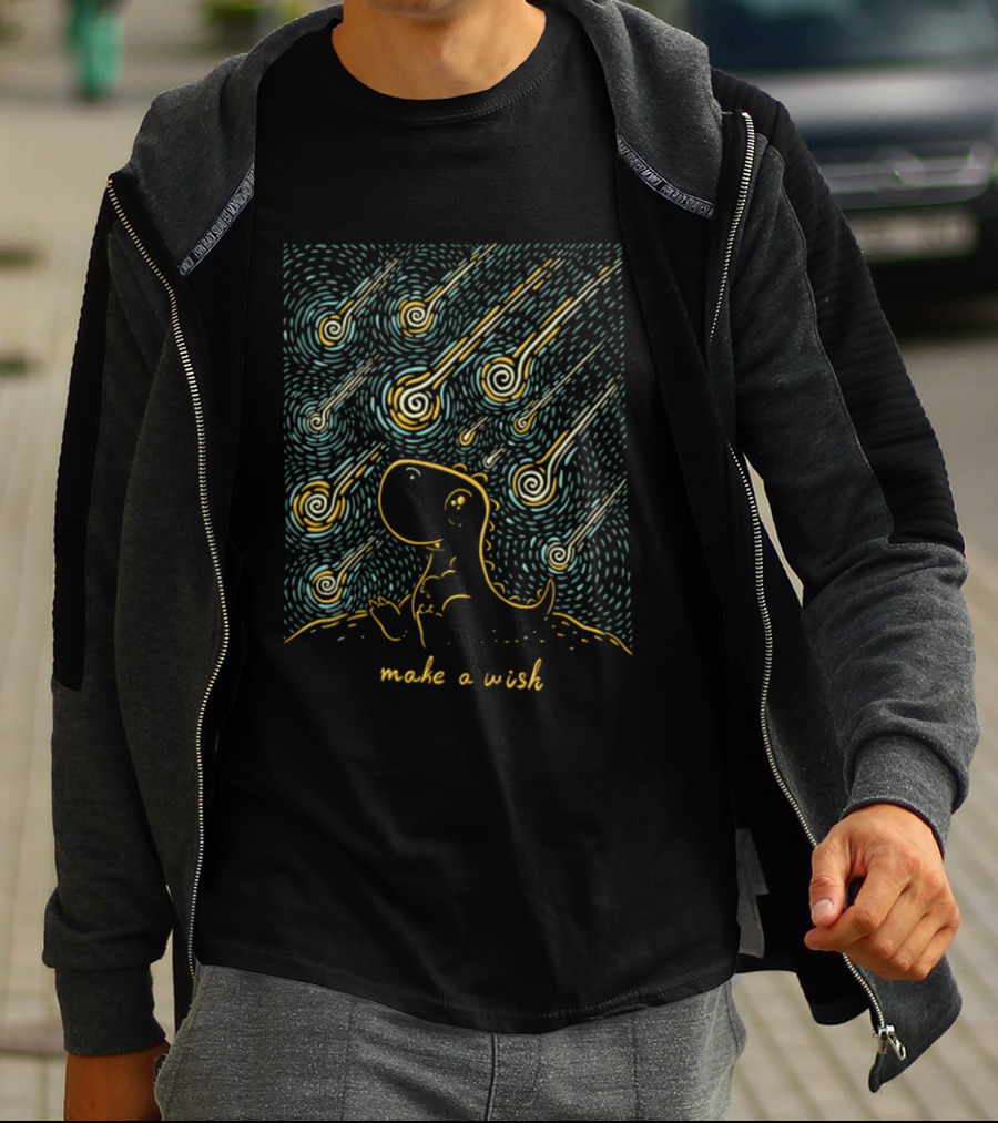Make A Wish Dinosaurs Starry Night Falling Stars T-Shirt