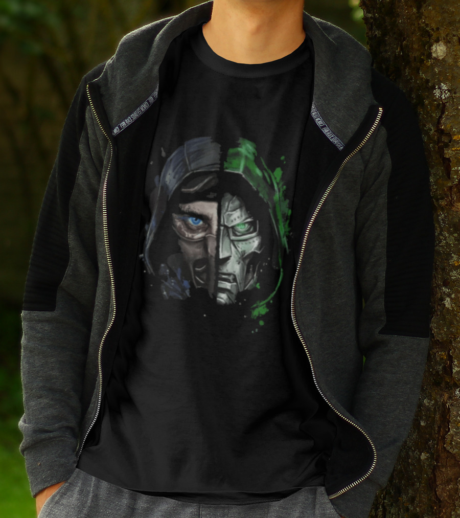 Doctor Doom Sub Zero Split Face Hooded Mask Paint Splatter T-Shirt