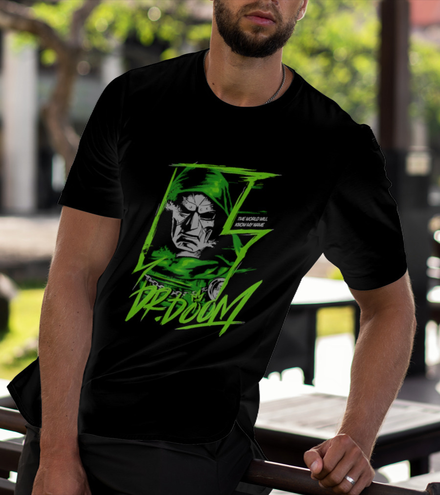 Masked Rebellion Dr Doom Comic Style Green T-Shirt