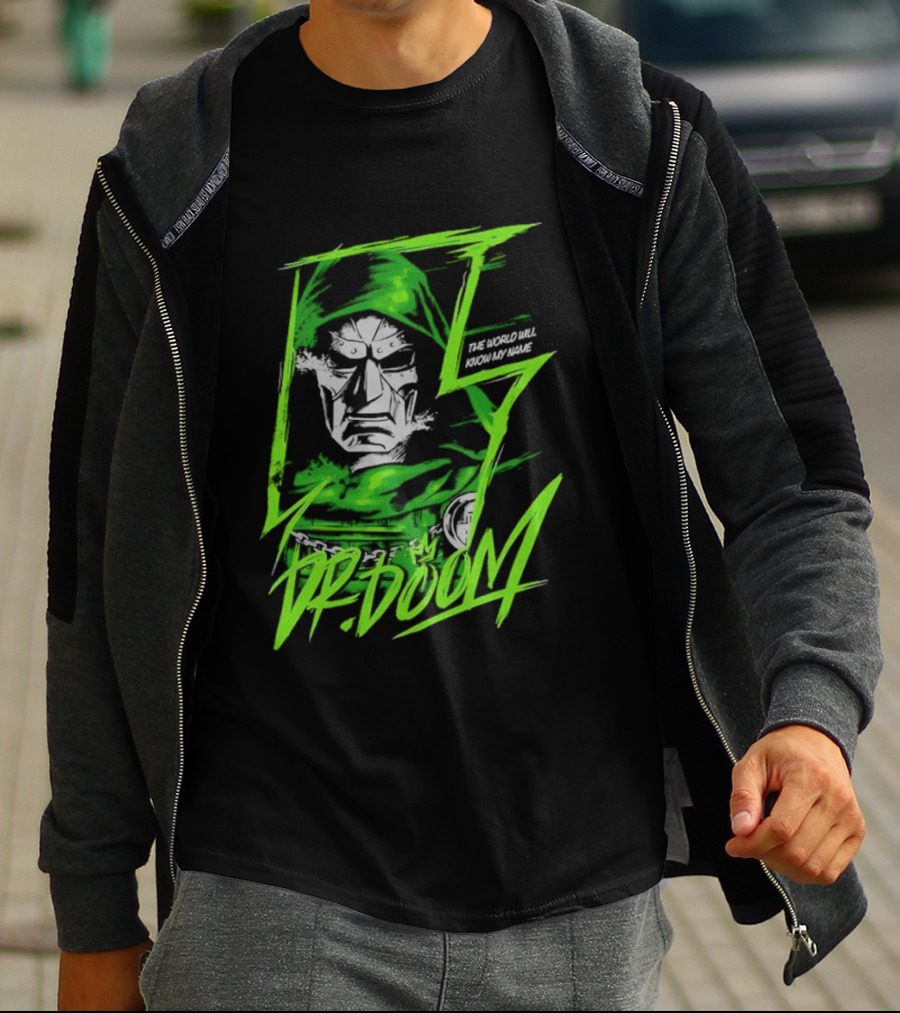 Masked Rebellion Dr Doom Comic Style Green T-Shirt
