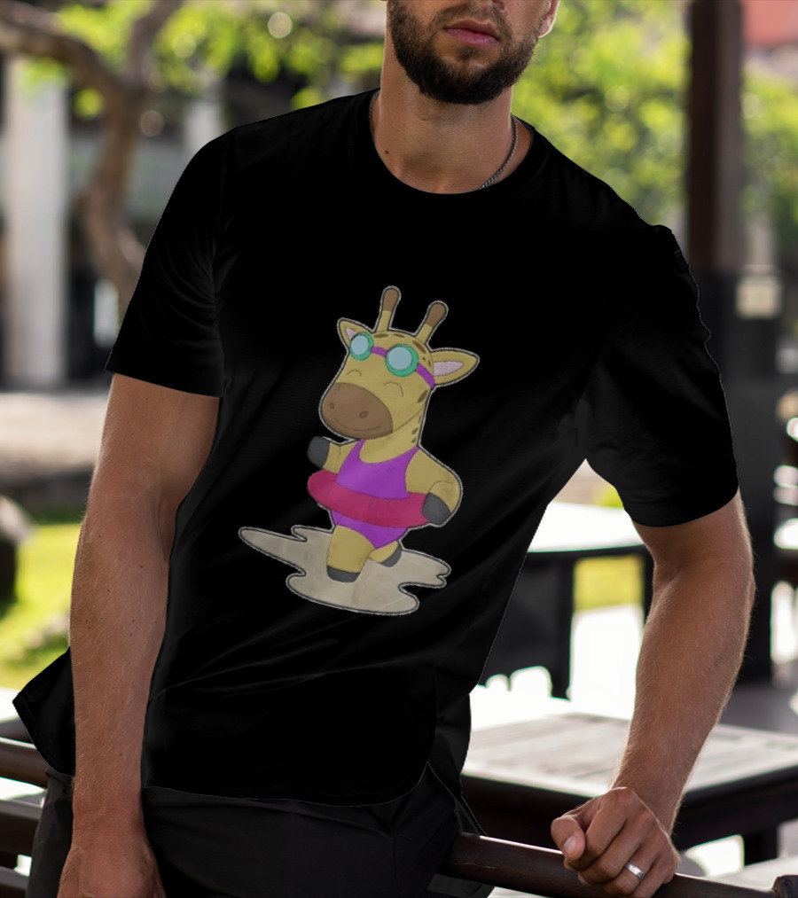 Giraffe Wearing Pink Swimsuit And Goggles With Inflatable Float Summer Fun T-Shirt