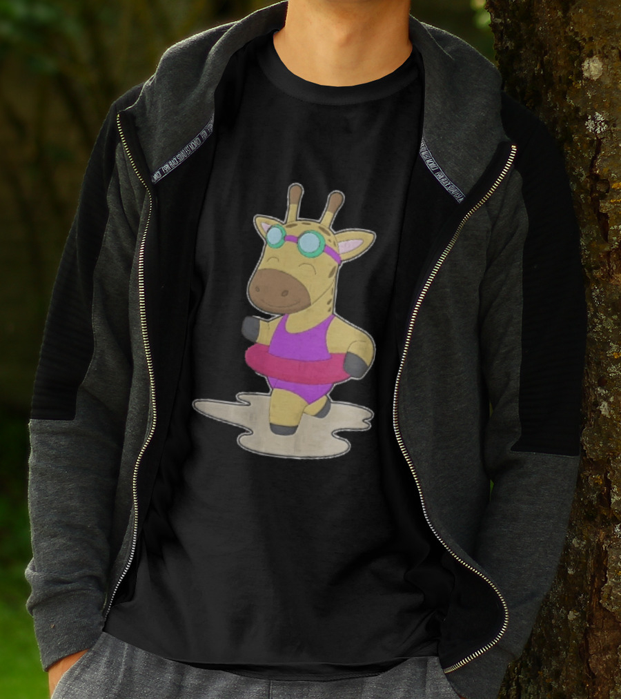 Giraffe Wearing Pink Swimsuit And Goggles With Inflatable Float Summer Fun T-Shirt