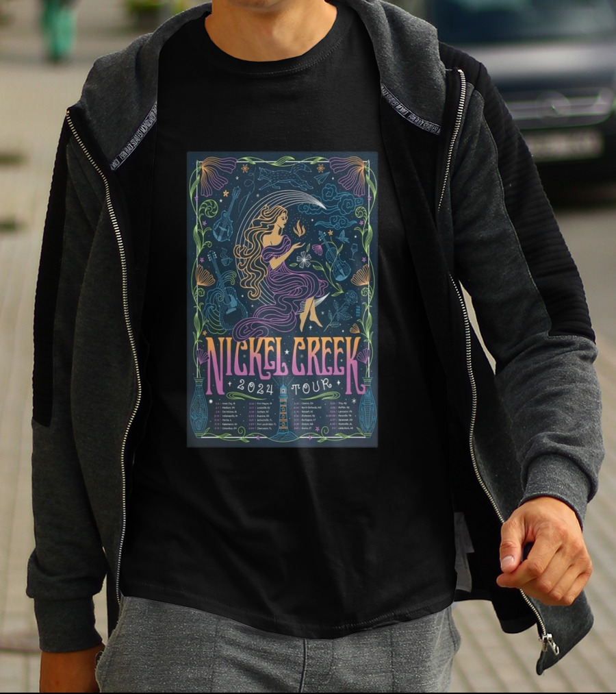 Nickel Creek 2024 Tour Mermaid And Musical Instruments T-Shirt