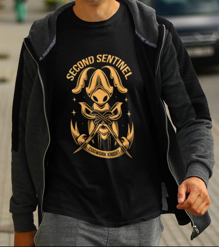 Second Sentinel Cogwork Knight Horned Insect Warrior Crossed Swords T-Shirt
