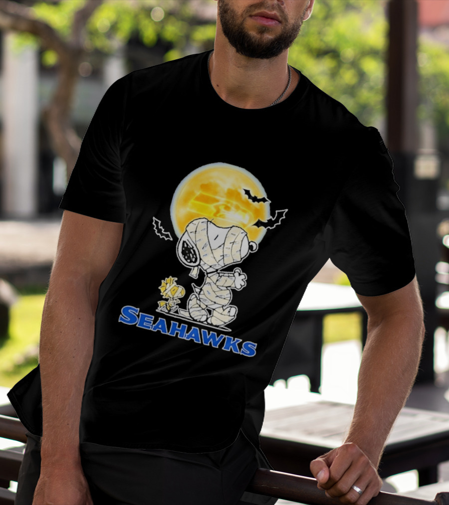 Seattle Seahawks Snoopy Mummy Halloween Moon T-Shirt