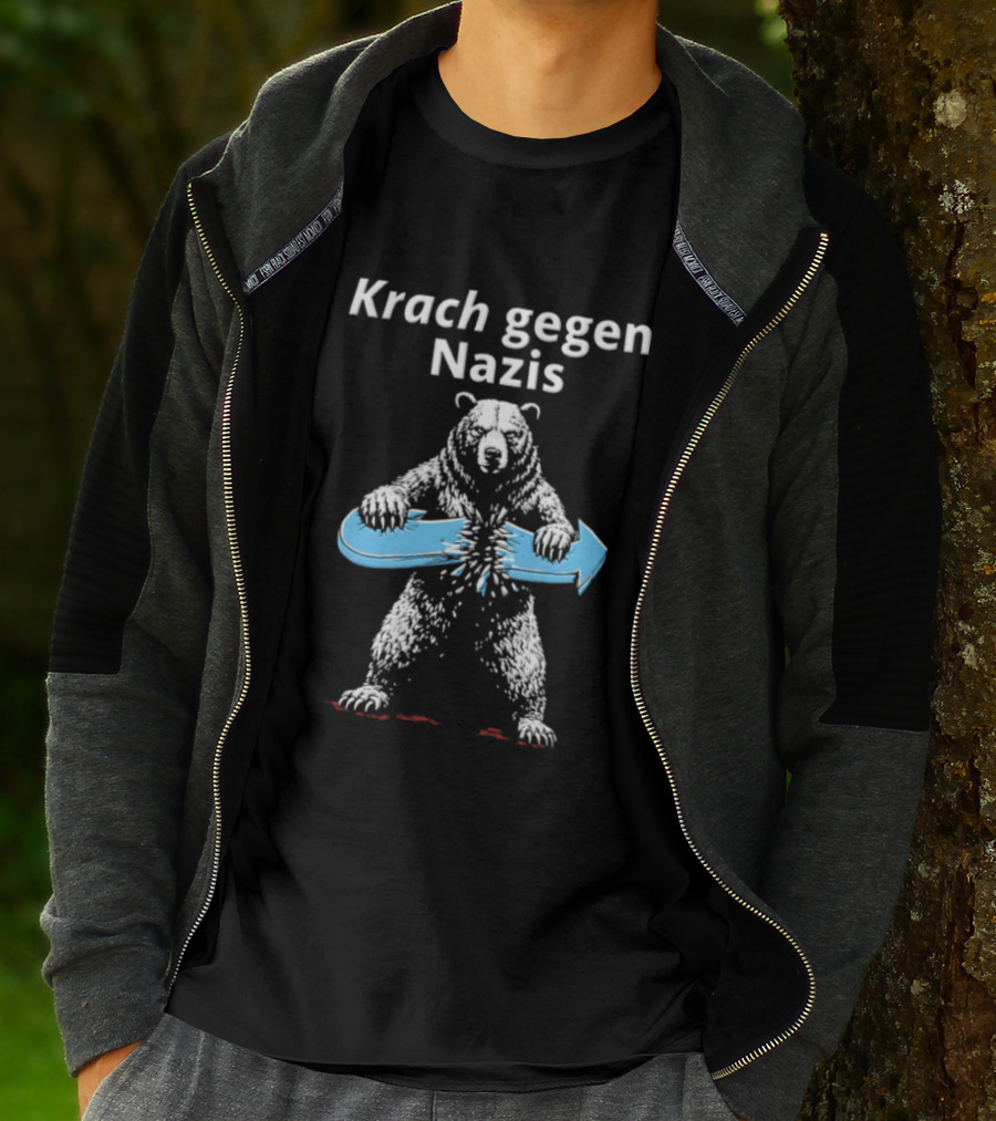 Krach Gegen Nazis Bear Breaking Blue Arrow T-Shirt