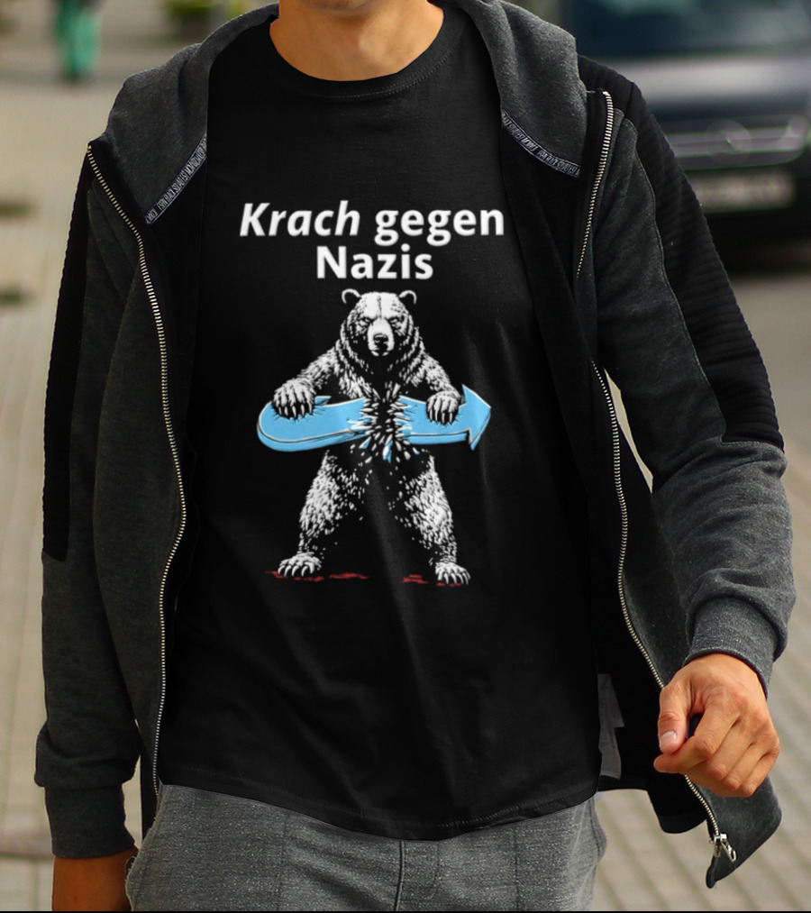 Krach Gegen Nazis Bear Breaking Blue Arrow T-Shirt