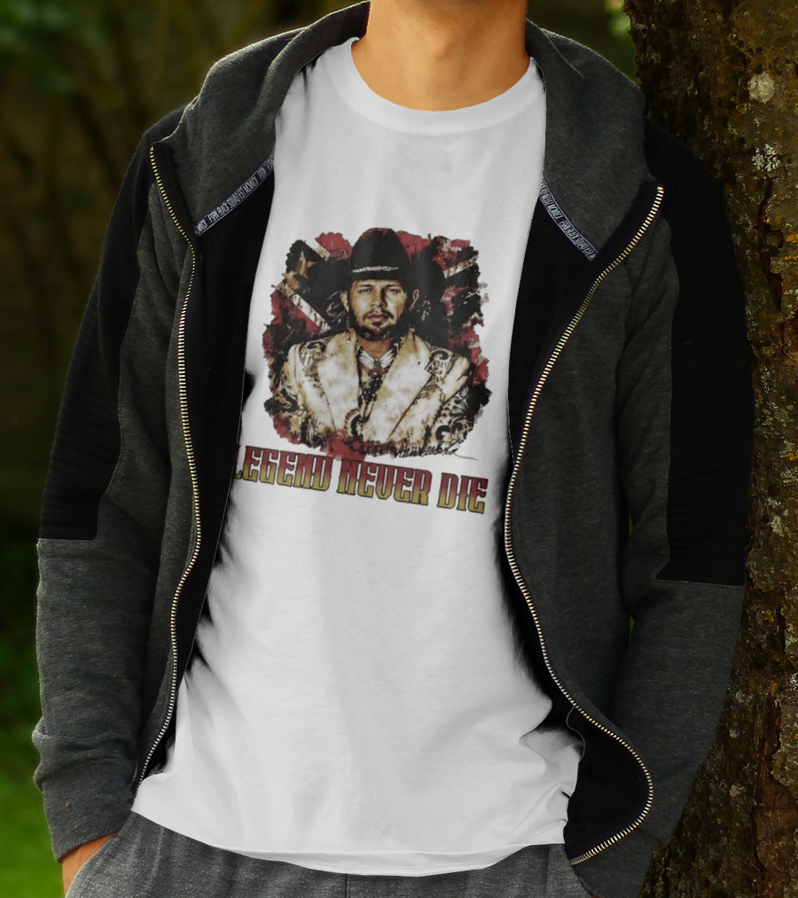 Hank Williams Jr. Legend Never Die Country Music Rebel Flag Cowboy Hat T-Shirt