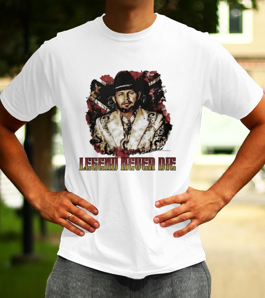 Hank Williams Jr. Legend Never Die Country Music Rebel Flag Cowboy Hat T-Shirt