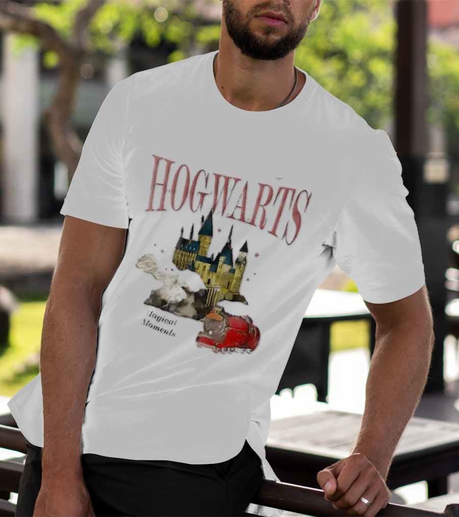 Hogwarts Castle Red Express Steam Train Magical Moments Hedwig Snowy Owl Watercolor T-Shirt