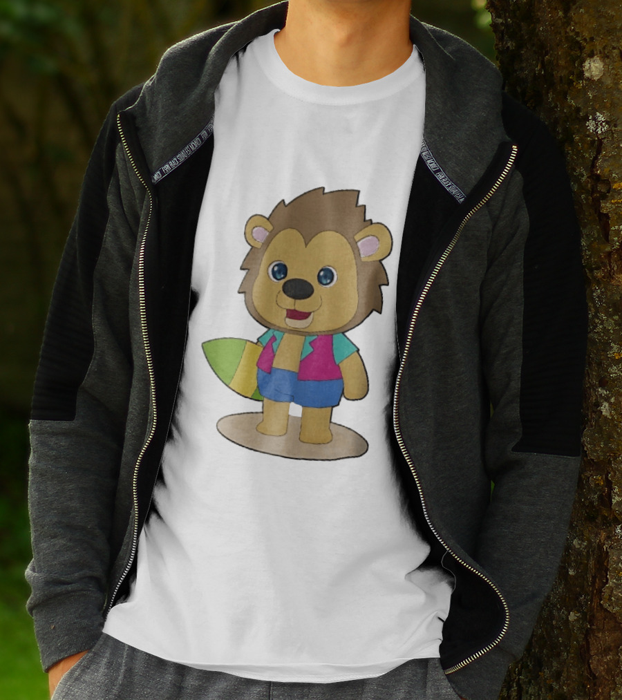 Lion Summer Surfing Adventure Cartoon T-Shirt