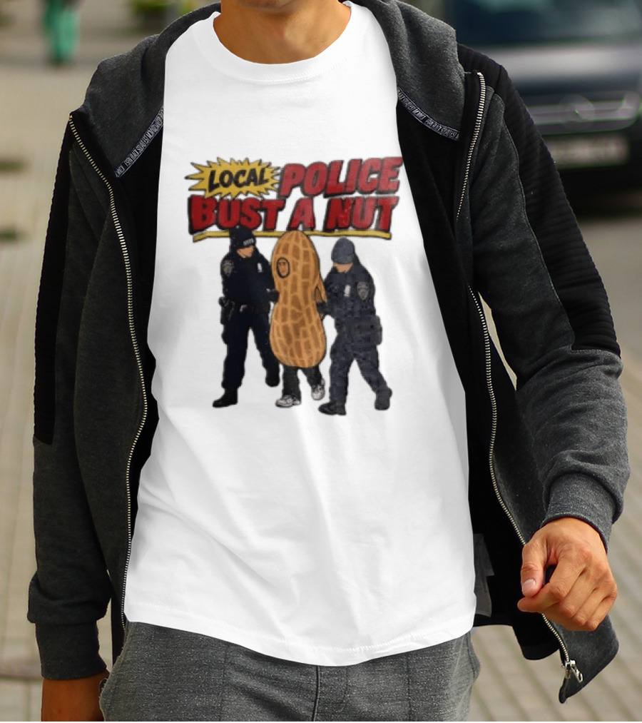 Local Police Bust A Nut Cartoon NYPD Officers Arresting Peanut T-Shirt