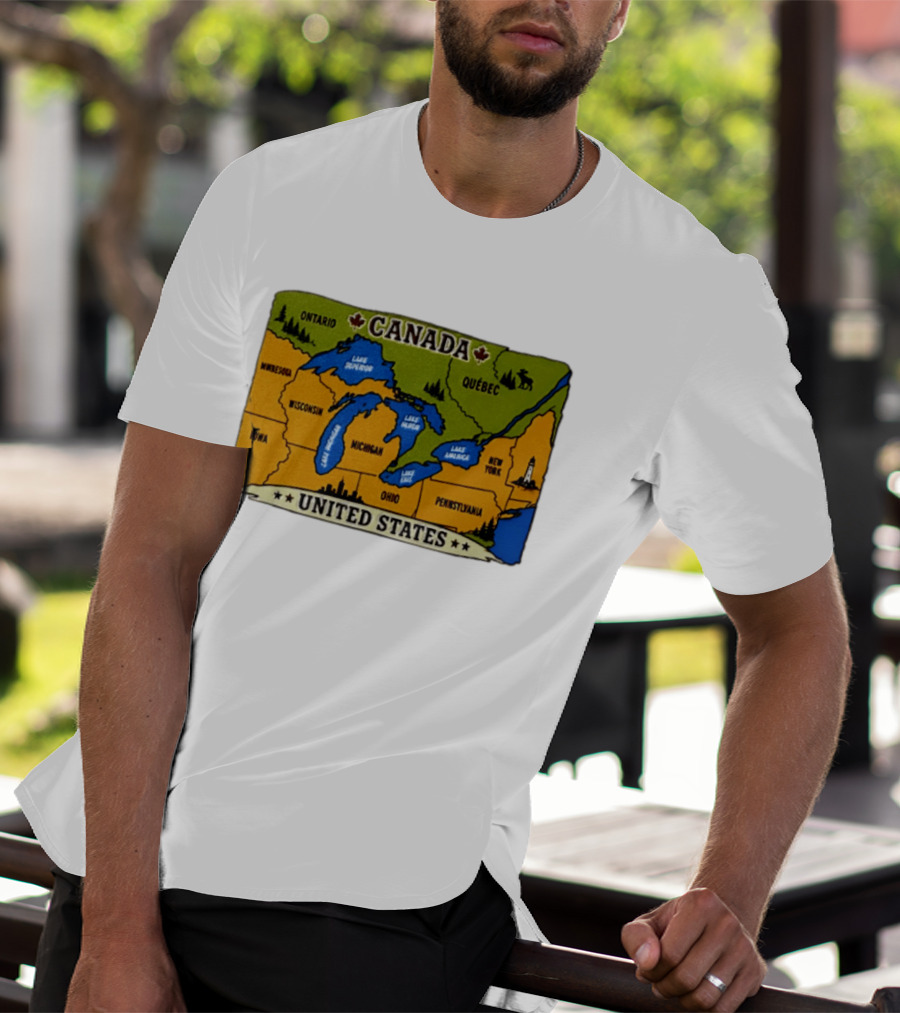 Map Of The Great Lakes Region Canada United States Ontario Québec Michigan Wisconsin New York Pennsylvania Minnesota Iowa T-Shirt