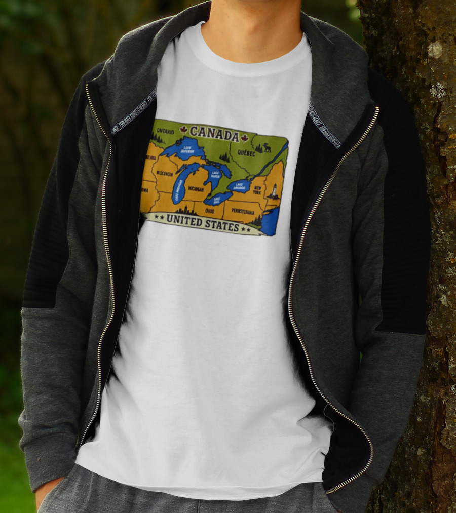 Map Of The Great Lakes Region Canada United States Ontario Québec Michigan Wisconsin New York Pennsylvania Minnesota Iowa T-Shirt