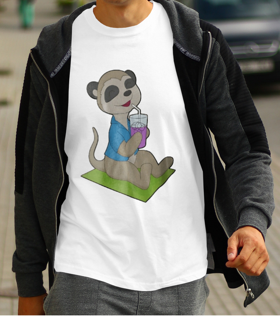 Meerkat Relaxing With Tropical Drink On Beach Towel Summer Fun T-Shirt