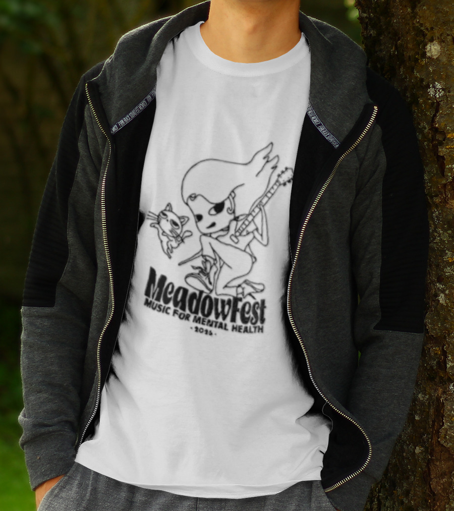Meadowfest Dancing Cat Line Guitarist For Music And Mental Health T-Shirt