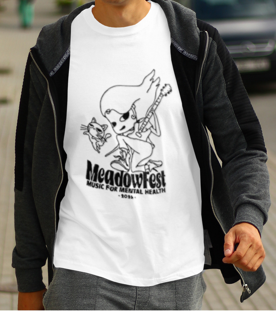 Meadowfest Dancing Cat Line Guitarist For Music And Mental Health T-Shirt