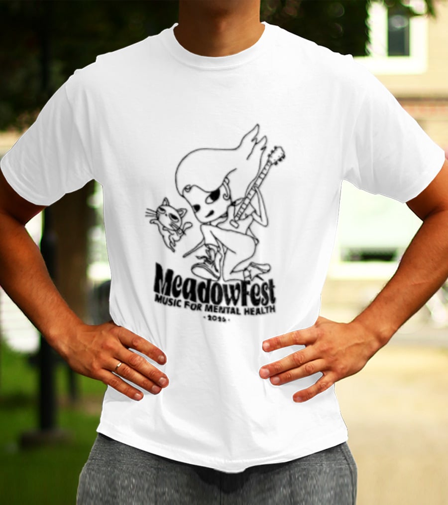 Meadowfest Dancing Cat Line Guitarist For Music And Mental Health T-Shirt
