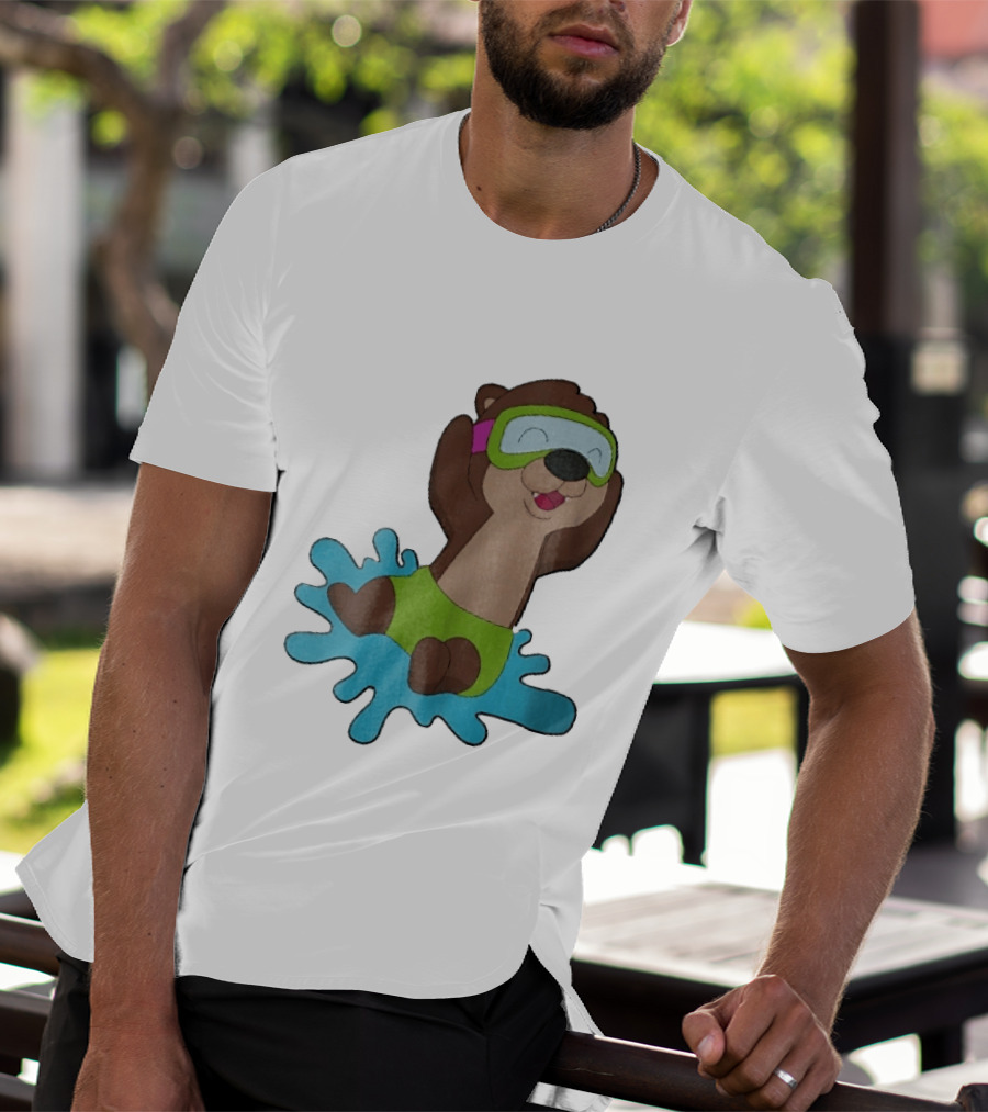 Otter Swimming With Goggles Playful Summer Splash T-Shirt