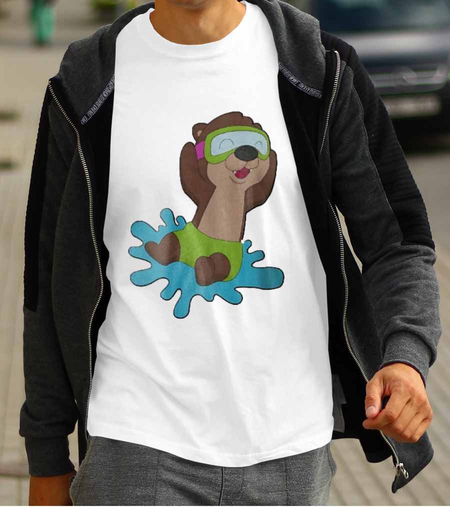 Otter Swimming With Goggles Playful Summer Splash T-Shirt