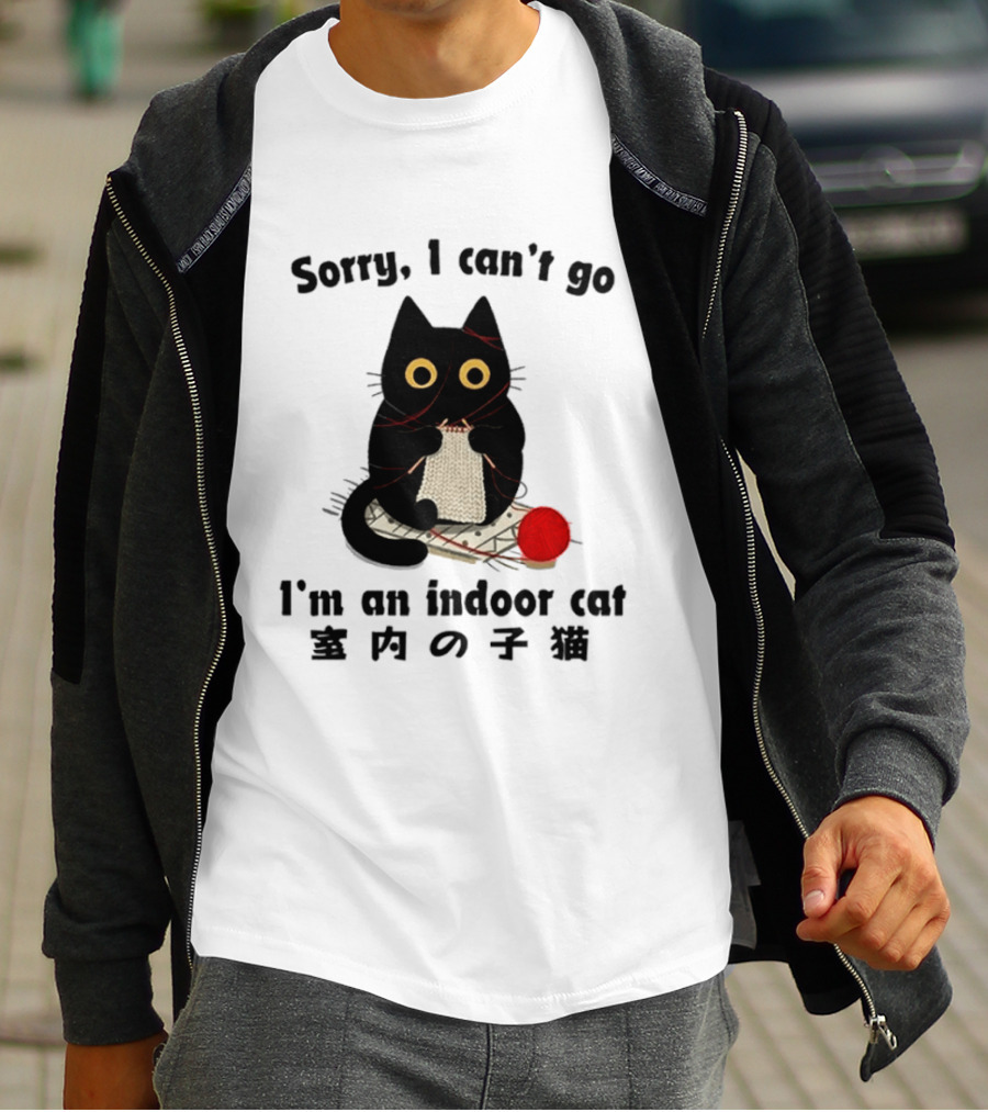 Sorry I Can't Go Knitting Indoor Cat Yarn Meme T-Shirt