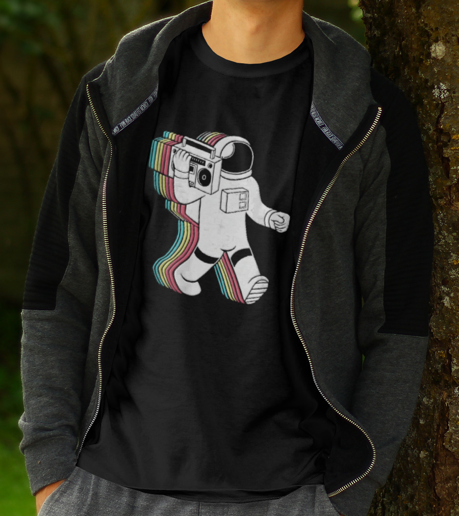 Astronaut Carrying Boombox Retro Colorful Vibes T-Shirt