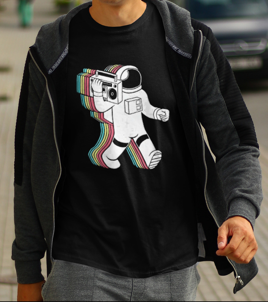 Astronaut Carrying Boombox Retro Colorful Vibes T-Shirt