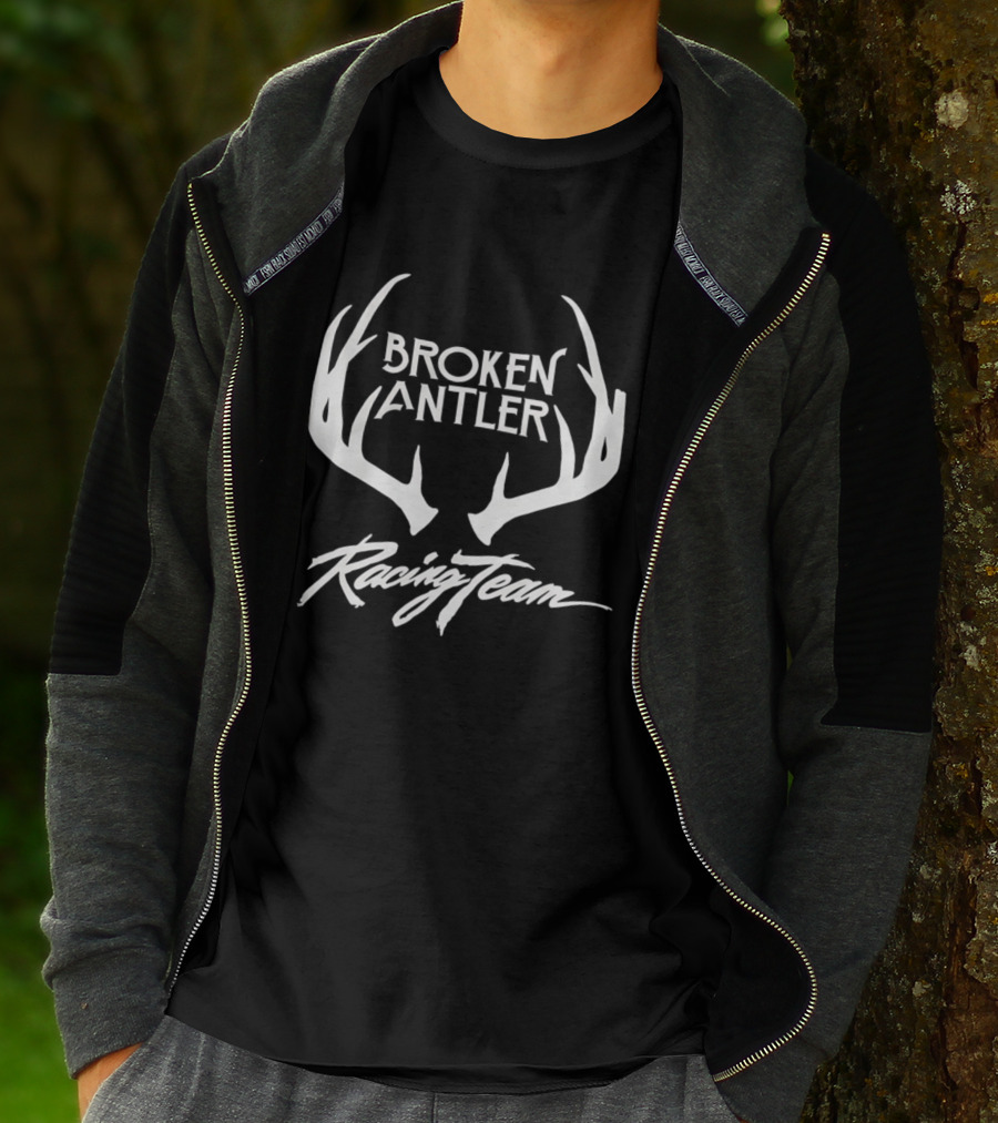 Broken Antler Racing Team Antlers Graphic Clean White Font T-Shirt