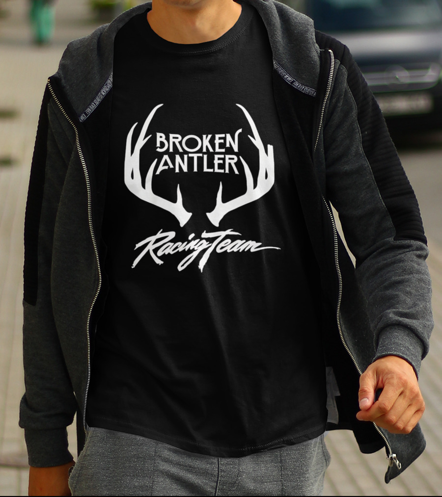 Broken Antler Racing Team Antlers Graphic Clean White Font T-Shirt