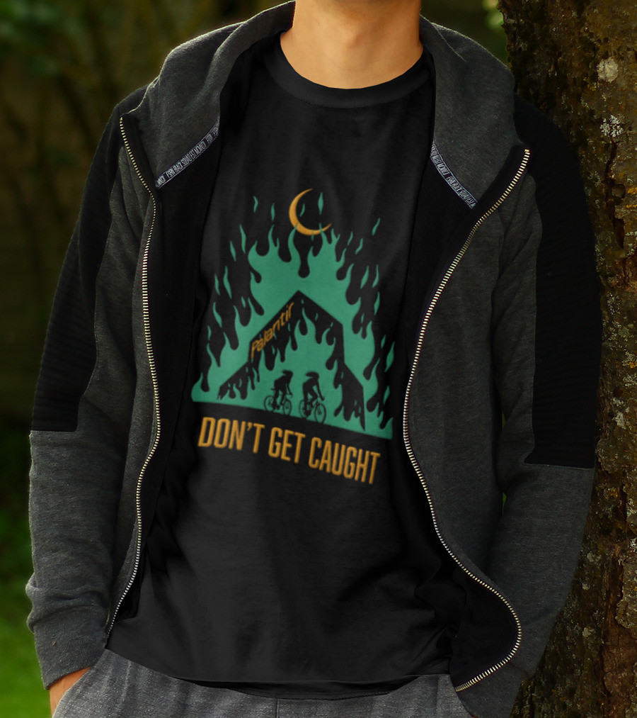 Don't Get Caught Palantir Bicycle Riders Green Flames Crescent Moon T-Shirt