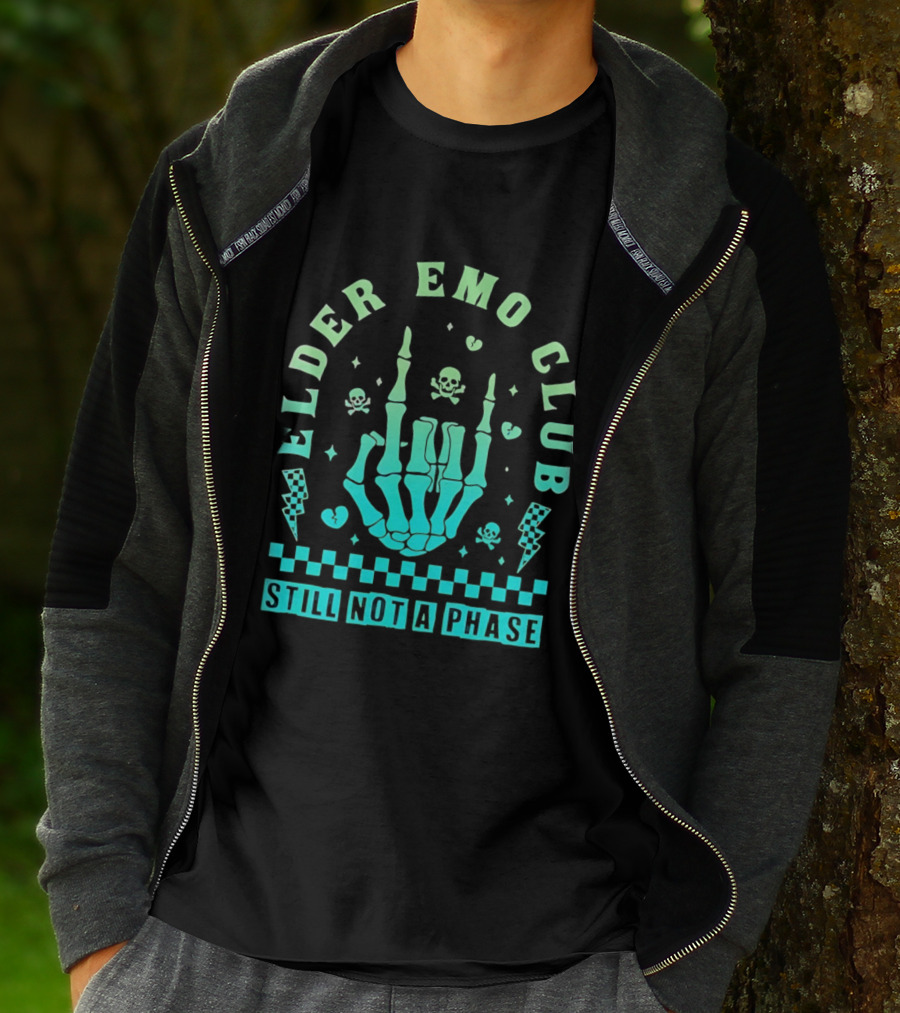 Elder Emo Club Still Not A Phase Skeleton Hand Skull T-Shirt