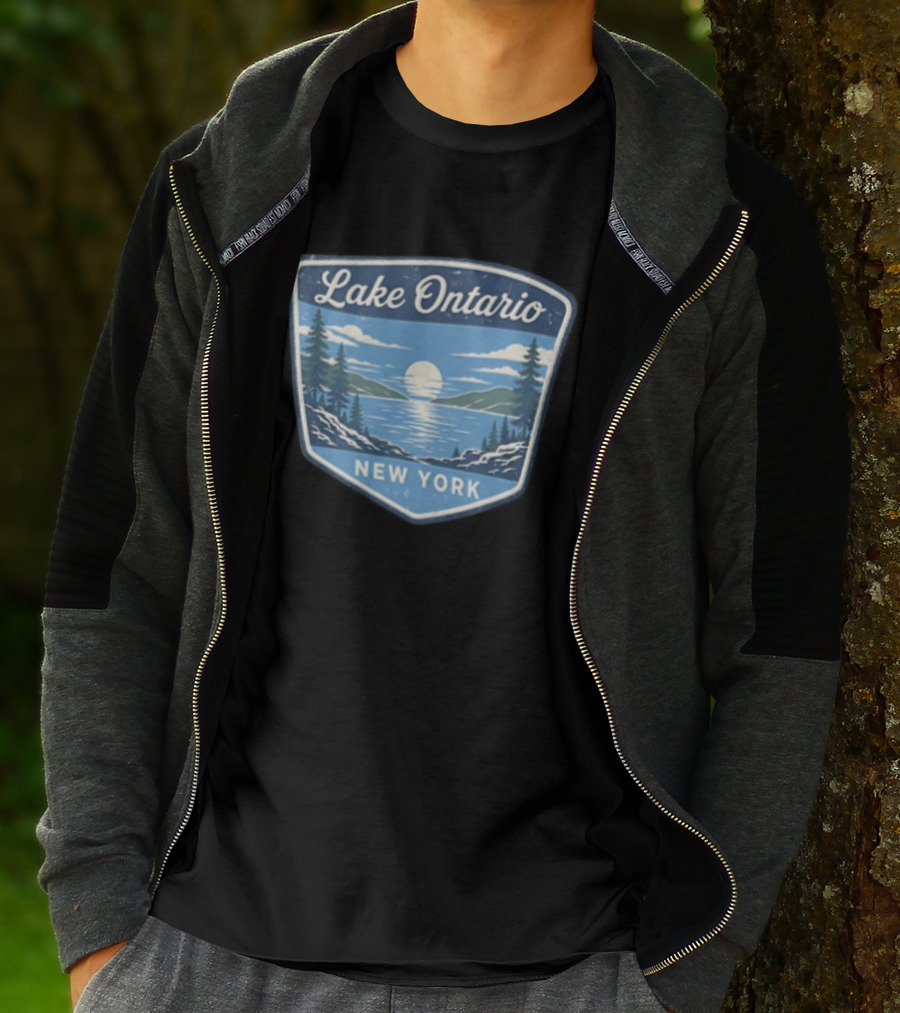 Lake Ontario New York Scenic Nature Badge With Trees And Lake Scene T-Shirt