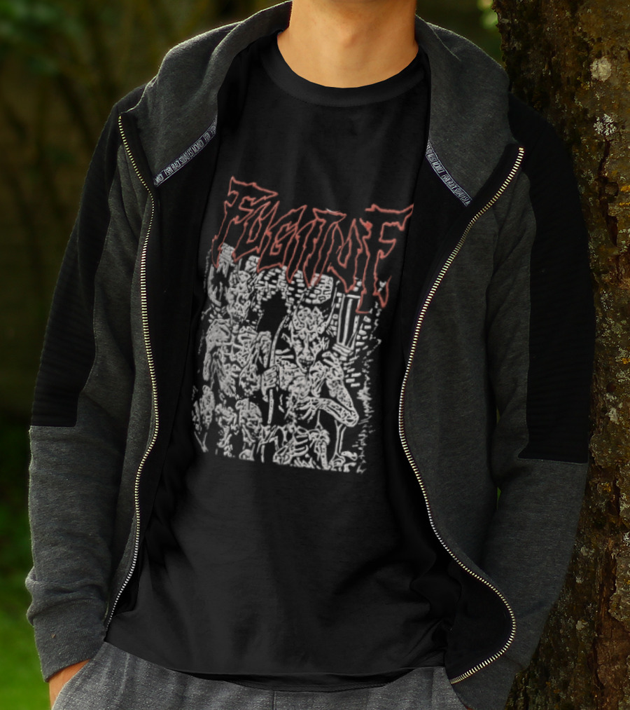 Fugitof Demon Skull Red Text White Skeleton T-Shirt