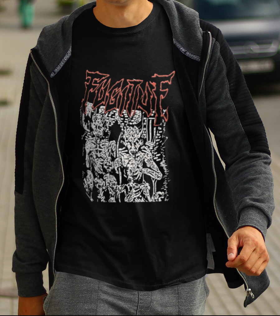 Fugitof Demon Skull Red Text White Skeleton T-Shirt