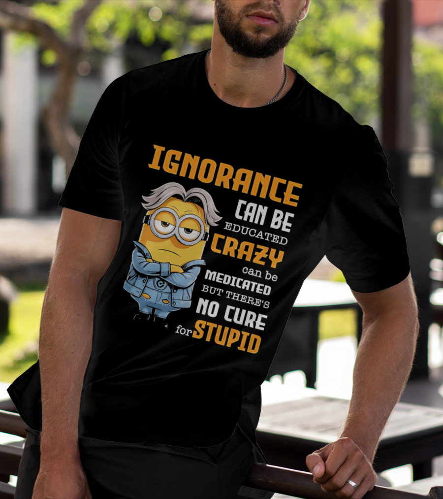 Ignorance Can Be Educated Crazy Can Be Medicated No Cure For Stupid Minion T-Shirt