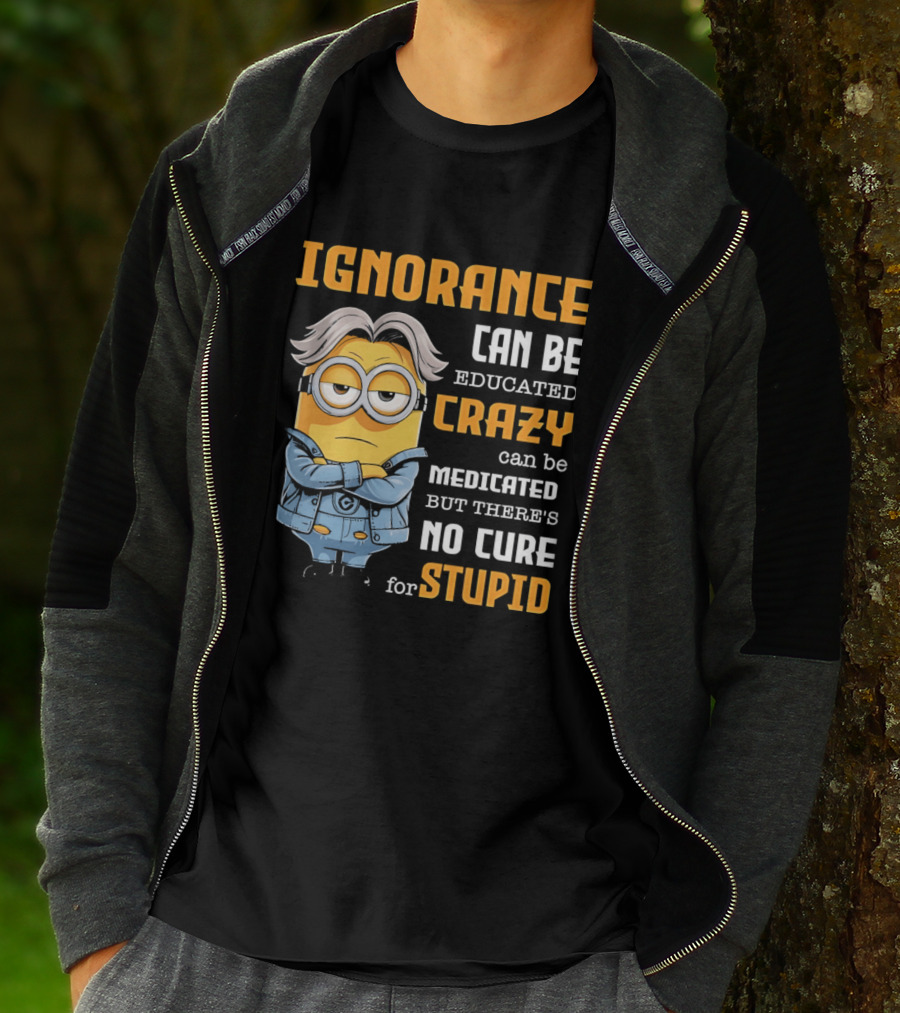 Ignorance Can Be Educated Crazy Can Be Medicated No Cure For Stupid Minion T-Shirt