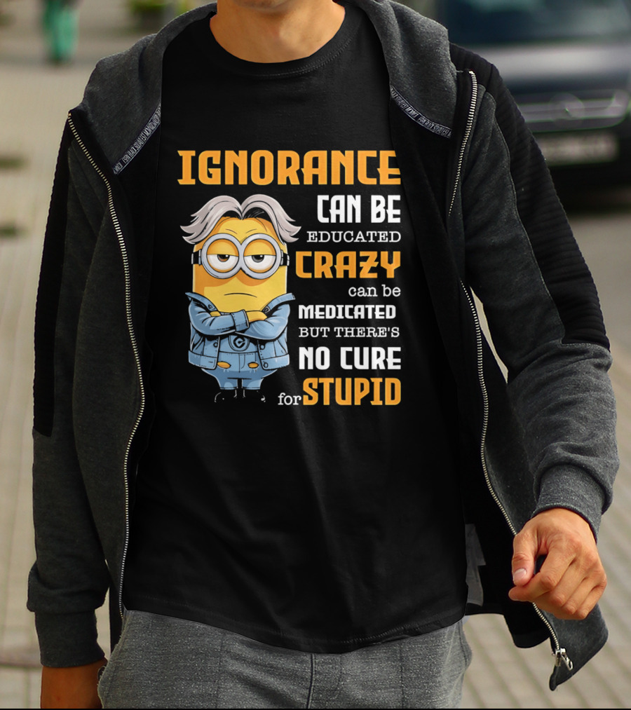 Ignorance Can Be Educated Crazy Can Be Medicated No Cure For Stupid Minion T-Shirt