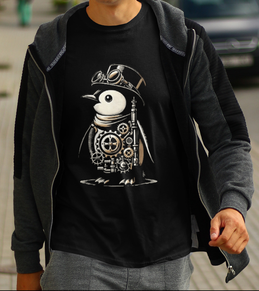 Steampunk Penguin Top Hat Goggles Gear Cogs Victorian T-Shirt