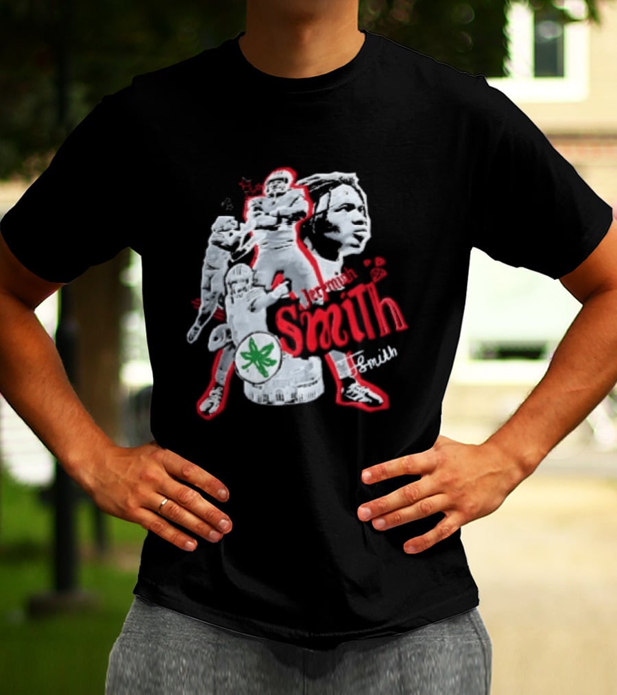 Ohio State Buckeyes NCAA Jeremiah J Smith Football Action Collage Ohio Stadium Bootleg T-Shirt
