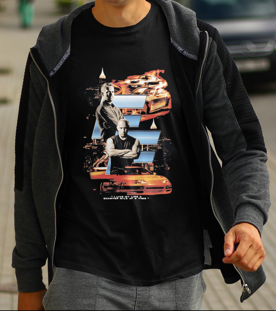 The Fast And The Furious Paul Walker Vin Diesel Cars And Cityscape T-Shirt