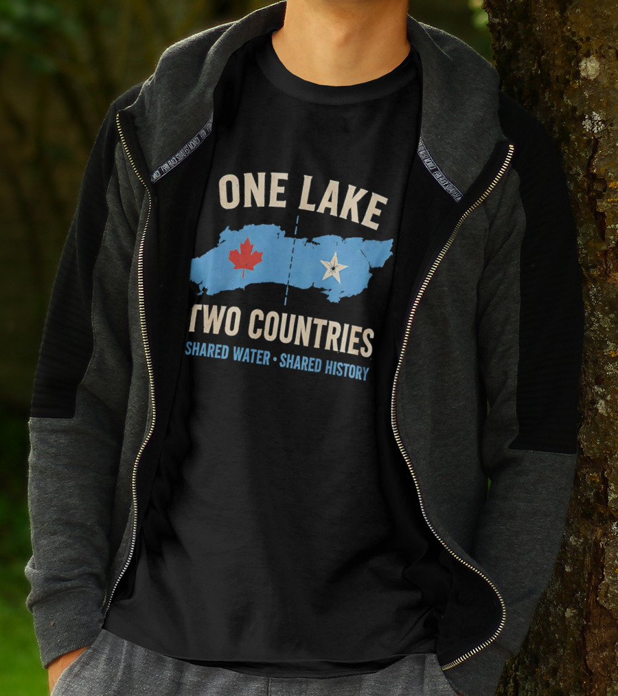 One Lake Two Countries Shared Water History Canada USA Connection T-Shirt