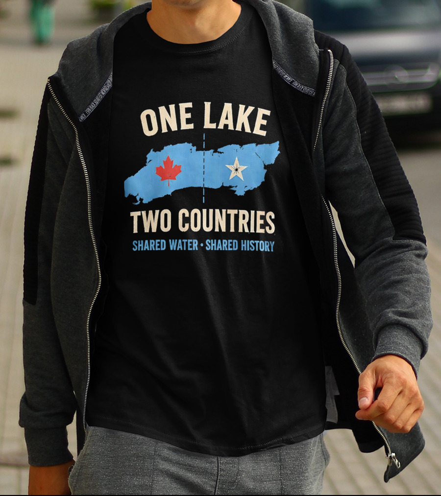 One Lake Two Countries Shared Water History Canada USA Connection T-Shirt
